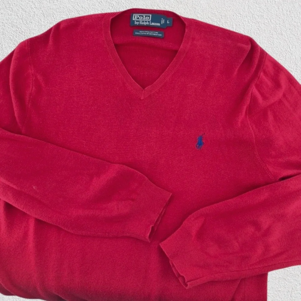 Polo Ralph Lauren Pima Cotton‎ V Neck Sweater Red Men Large Preppy Valentine